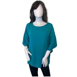 J. Jill Mediterranean Teal Wearever Collection Short Sleeve Flowy Blouse
